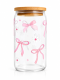 Pink Bows & Daisies Glass Cup 16oz