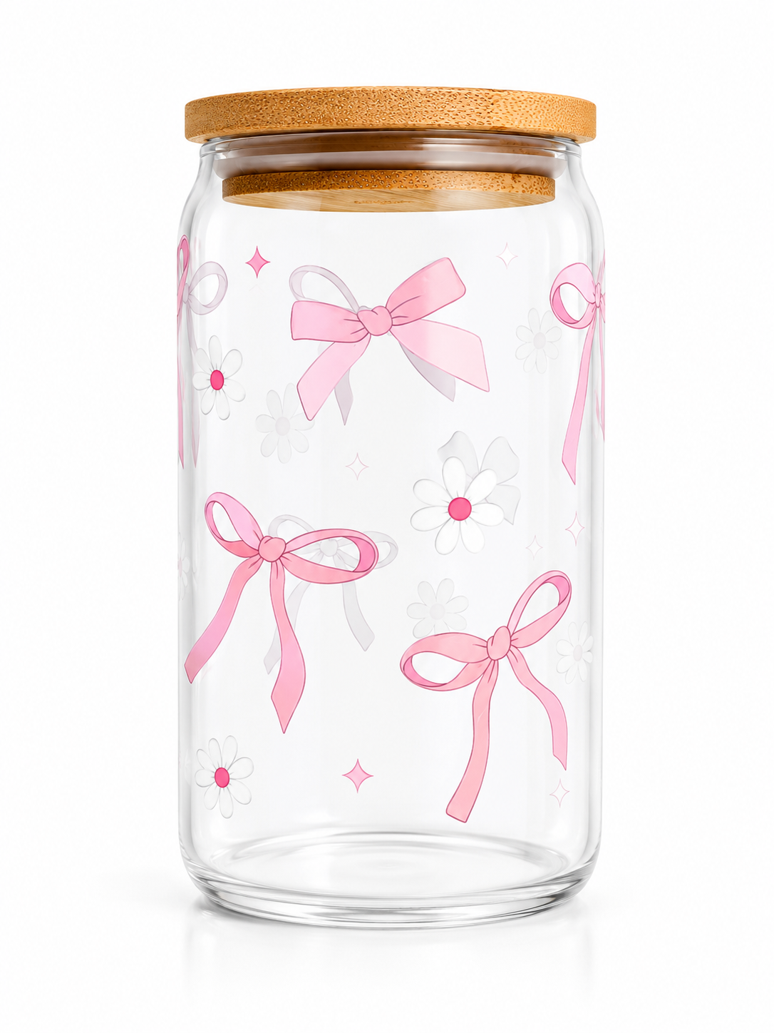 Pink Bows & Daisies Glass Cup 16oz