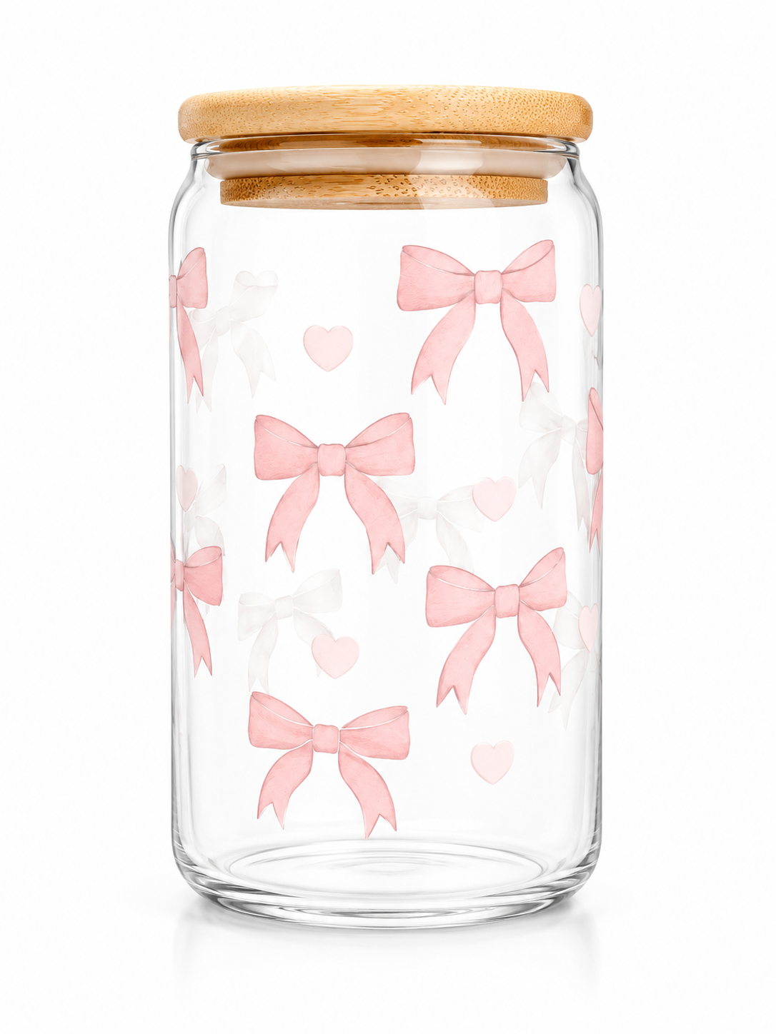 Pink Bows & Hearts Glass Cup 16oz