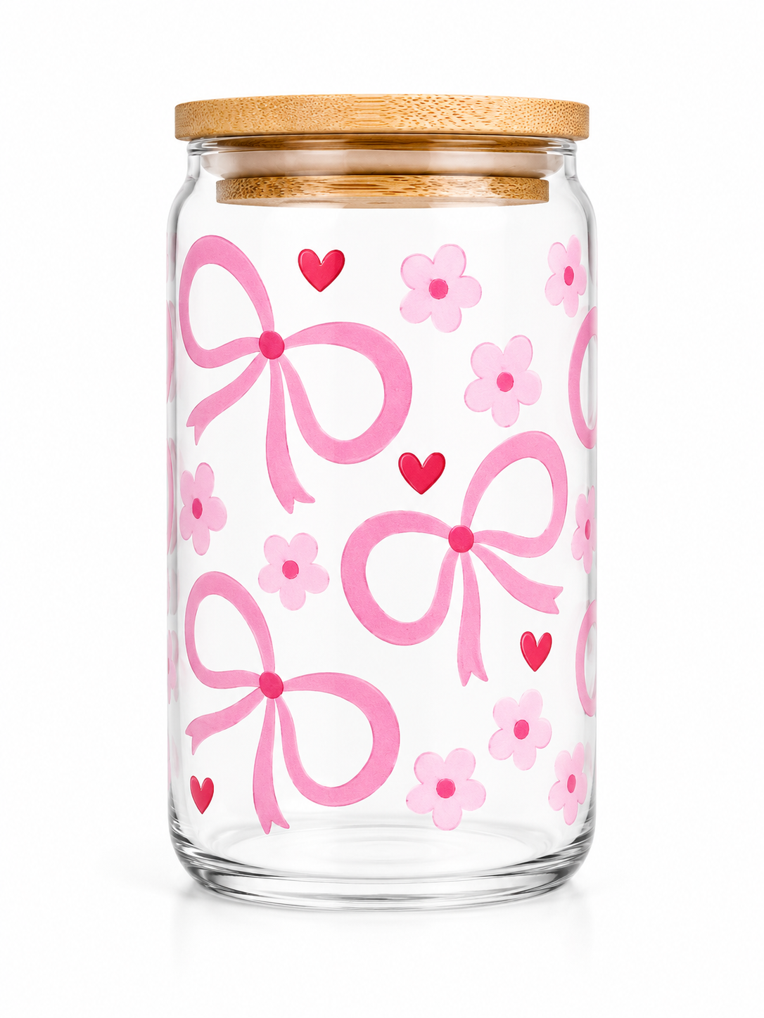Pink Bows, Flowers & Hearts Glass Cup 16oz