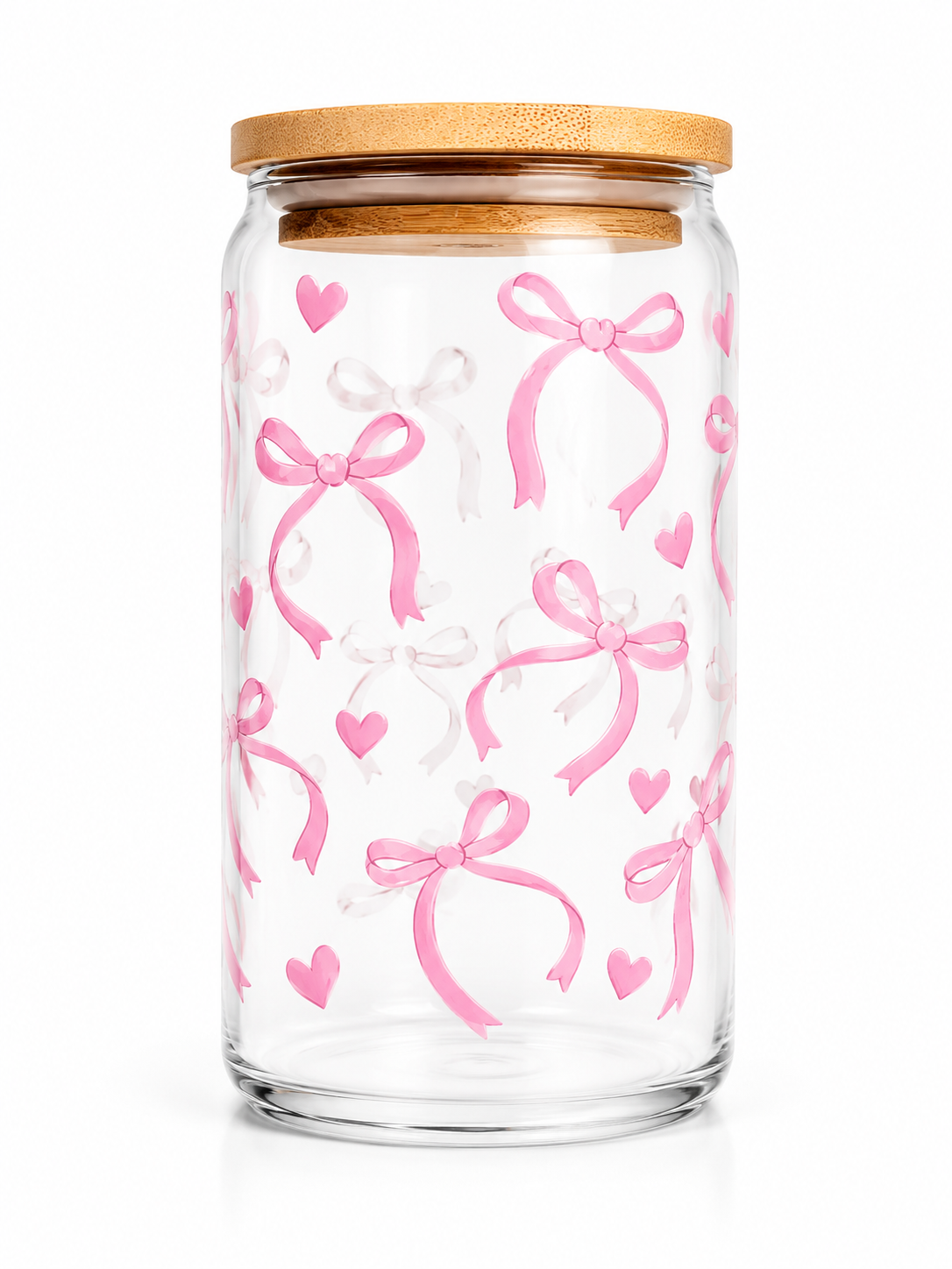 Pink Ribbon Bows & Hearts Glass Cup 16oz