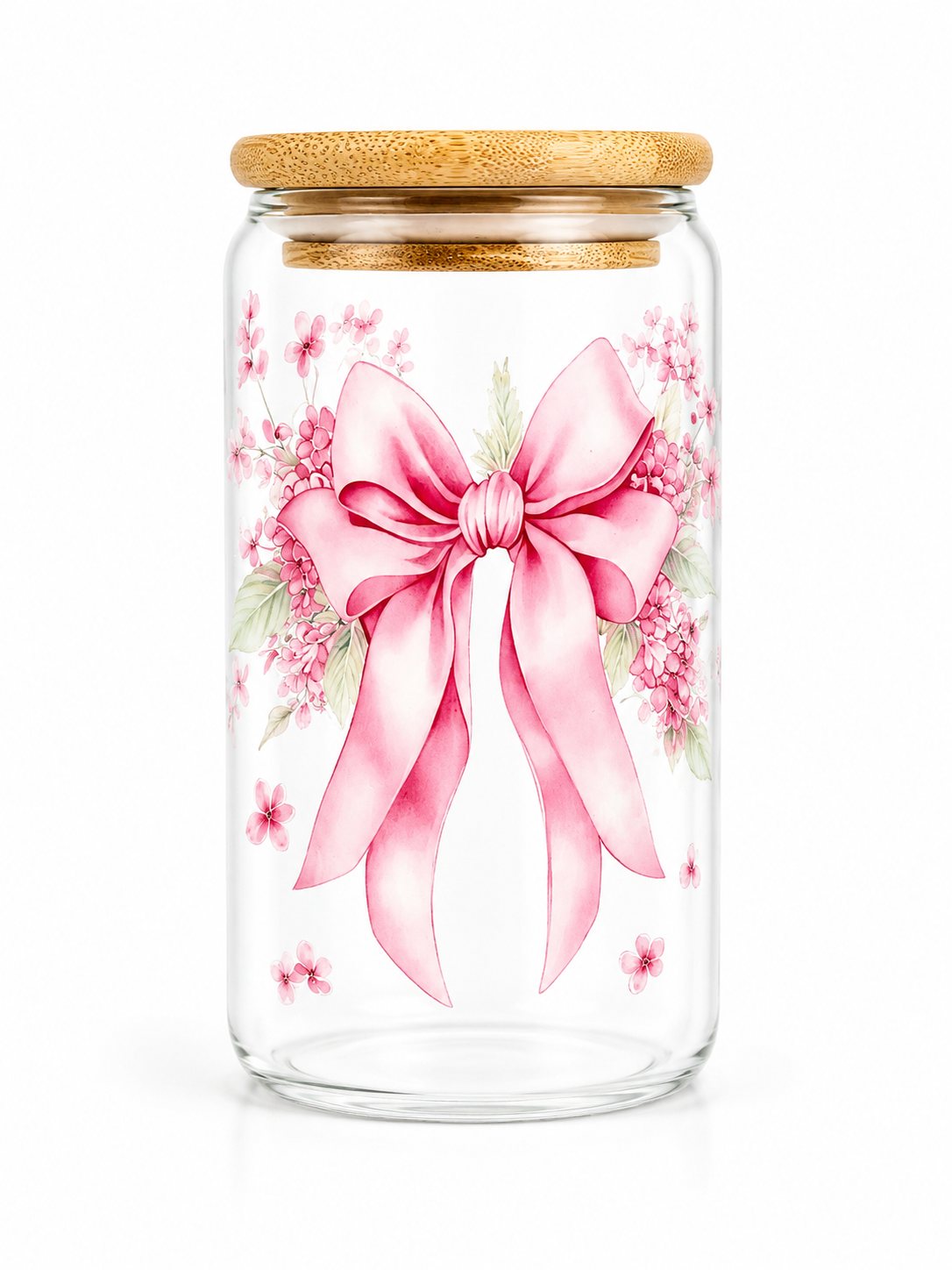 Pink Bow & Florals Glass Cup 16oz