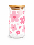 Pink Daisies Glass Cup 16oz