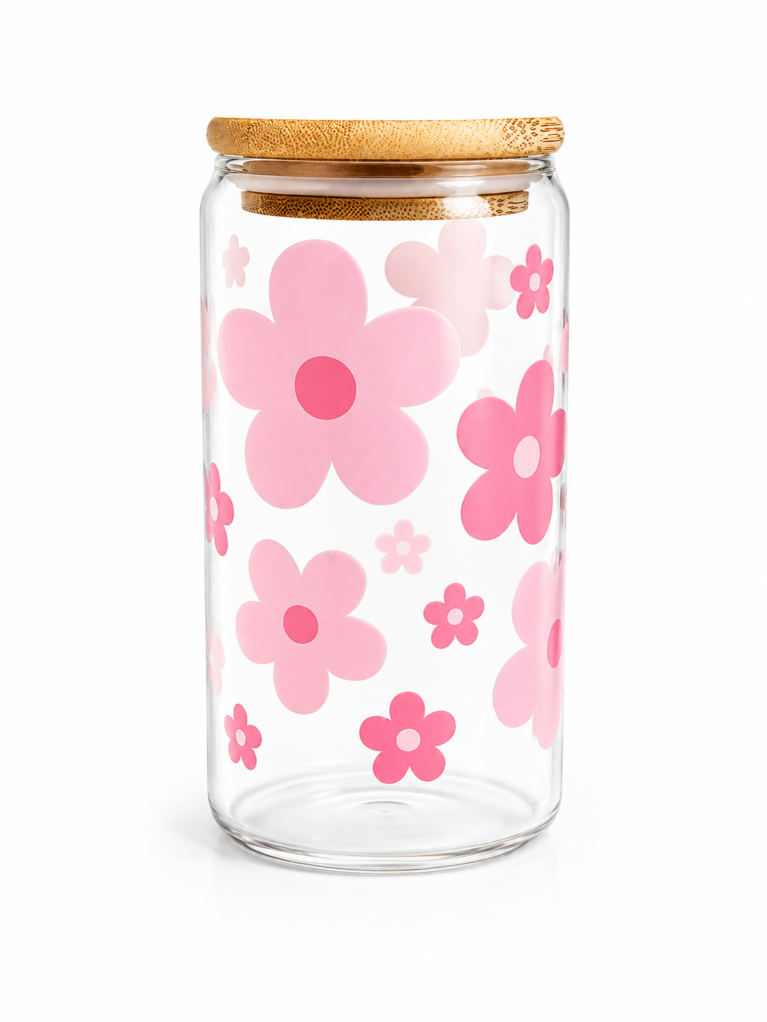 Pink Daisies Glass Cup 16oz