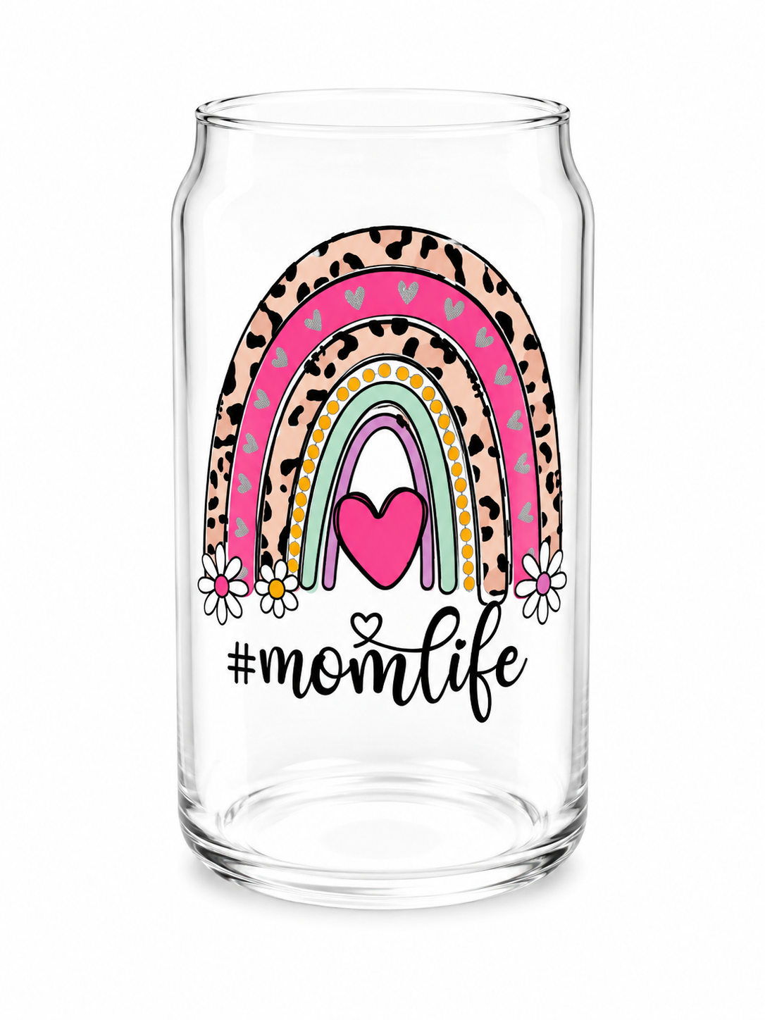 #Momlife Rainbow Glass Cup 16oz